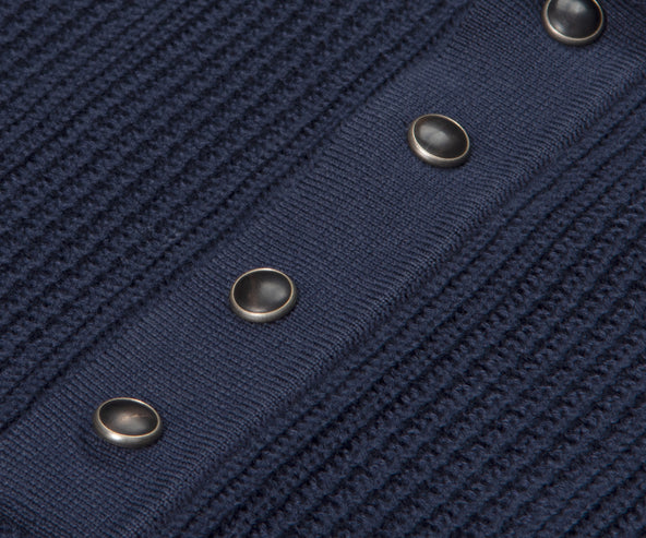 BRUNELLO CUCINELLI Cotton Textured Rib Knit Polo Navy