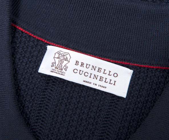 BRUNELLO CUCINELLI Cotton Textured Rib Knit Polo Navy