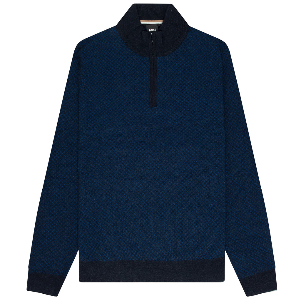 BOSS H-Eltorino Textured 1/4 Zip Knitwear Navy