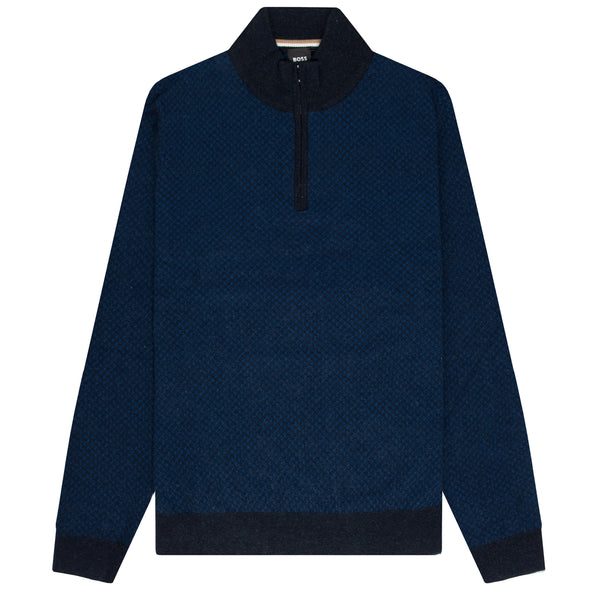 BOSS H-Eltorino Textured 1/4 Zip Knitwear Navy