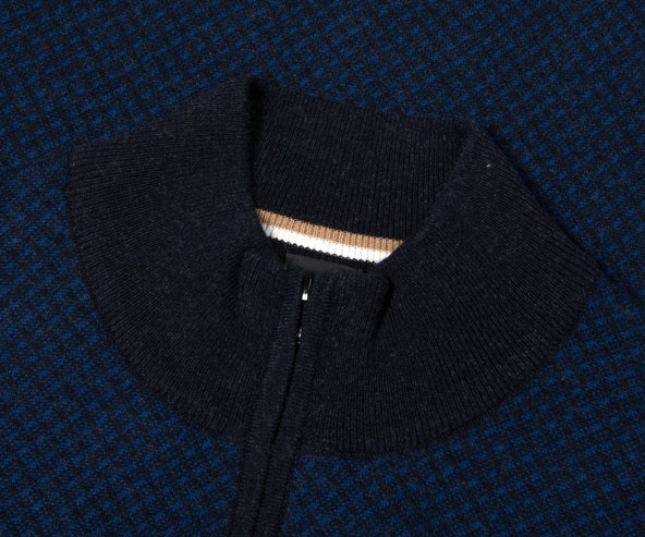 BOSS H-Eltorino Textured 1/4 Zip Knitwear Navy