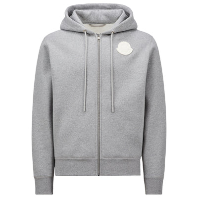 Moncler Rubber Logo Patch Full Zip-Up Hoodie Grey