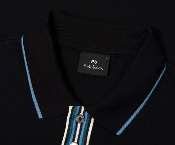 Paul Smith PS Contrast Placket Stripe Polo Black