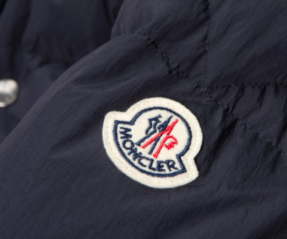 Moncler Rowan Long Down Jacket With Fluffy Hood Navy