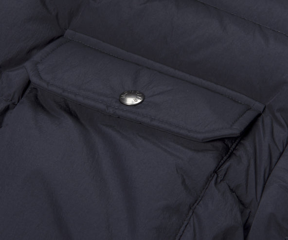 Moncler Rowan Long Down Jacket With Fluffy Hood Navy