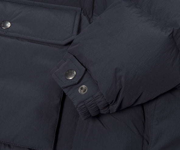 Moncler Rowan Long Down Jacket With Fluffy Hood Navy