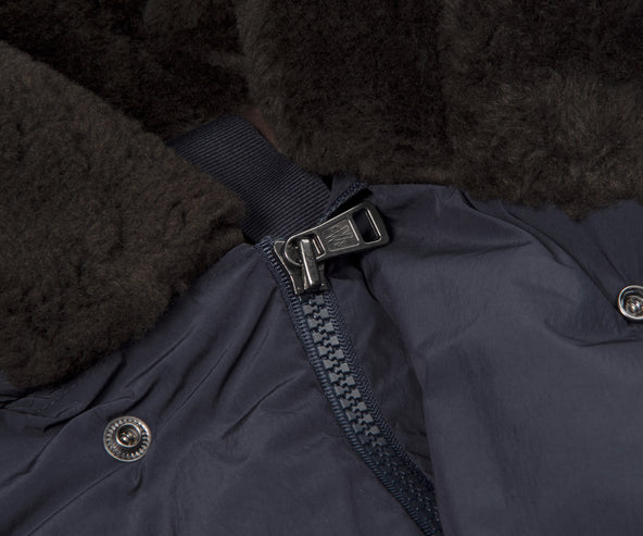 Moncler Rowan Long Down Jacket With Fluffy Hood Navy