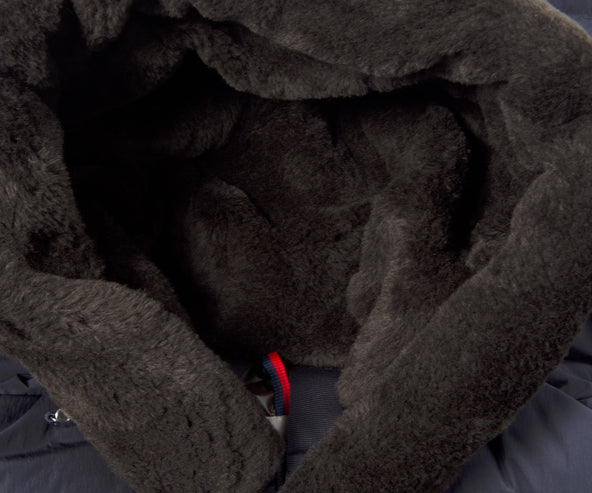 Moncler Rowan Long Down Jacket With Fluffy Hood Navy