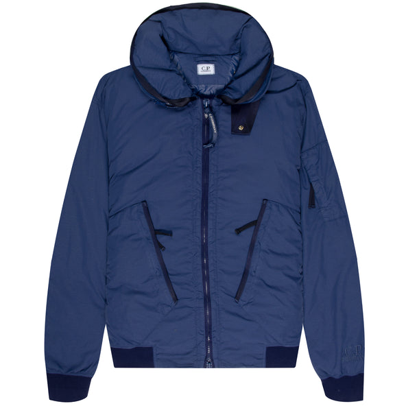 C.P. Company Flat Nylon Hooded Short Down Jacket Navy