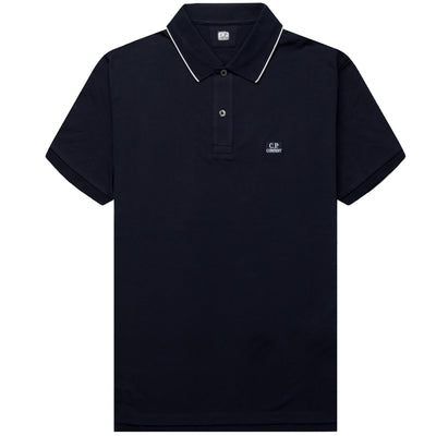 C.P. Company Stretch Piquet Striped Collar Polo Navy
