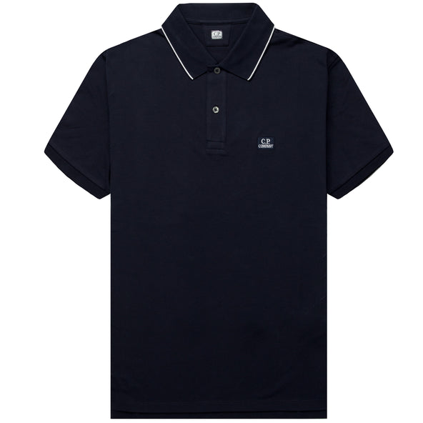 C.P. Company Stretch Piquet Striped Collar Polo Navy
