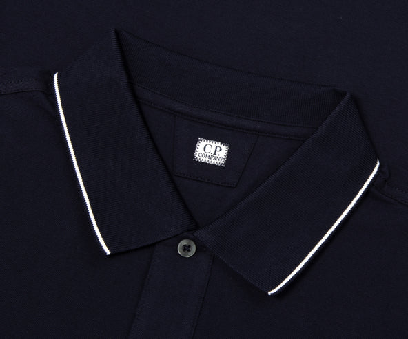 C.P. Company Stretch Piquet Striped Collar Polo Navy