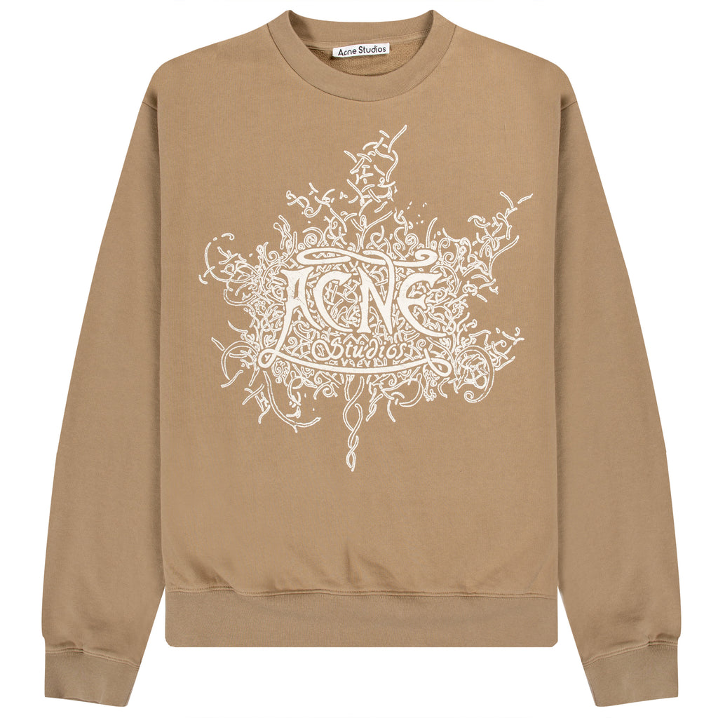 Acne Studios Glow In The Dark Logo Crewneck Sweatshirt Dark Beige