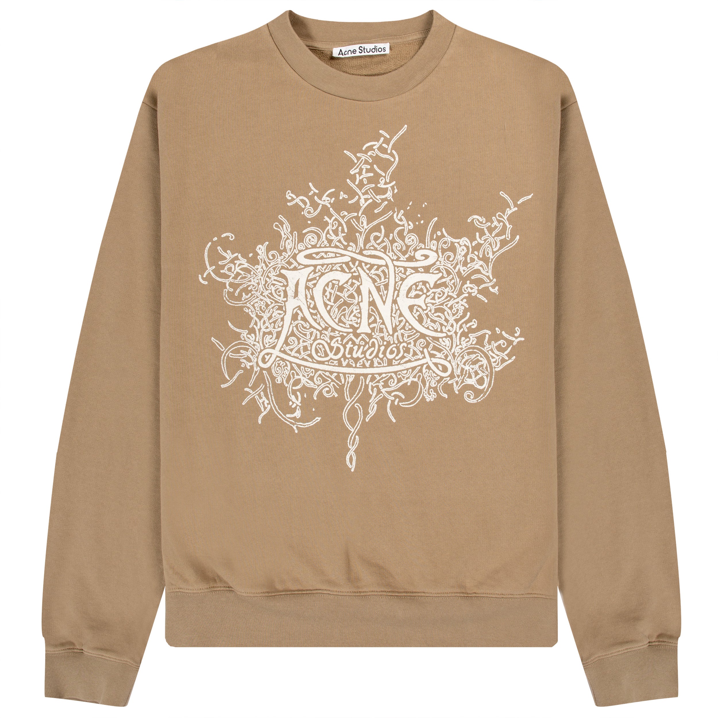 Acne Studios Glow In The Dark Logo Crewneck Sweatshirt Dark Beige