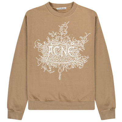 Acne Studios Glow In The Dark Logo Crewneck Sweatshirt Dark Beige