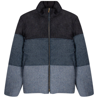 Thom Browne 4-Bar Reversible Donegal Tweed Funnel Neck Jacket Navy