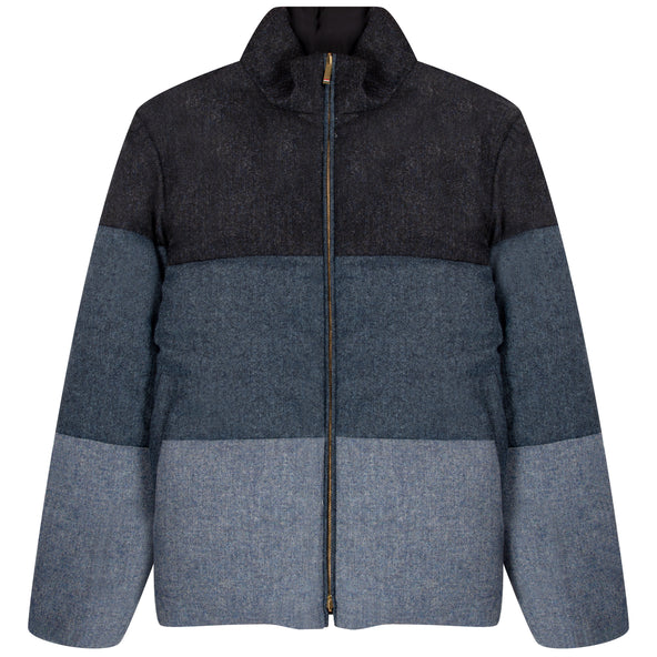 Thom Browne 4-Bar Reversible Donegal Tweed Funnel Neck Jacket Navy