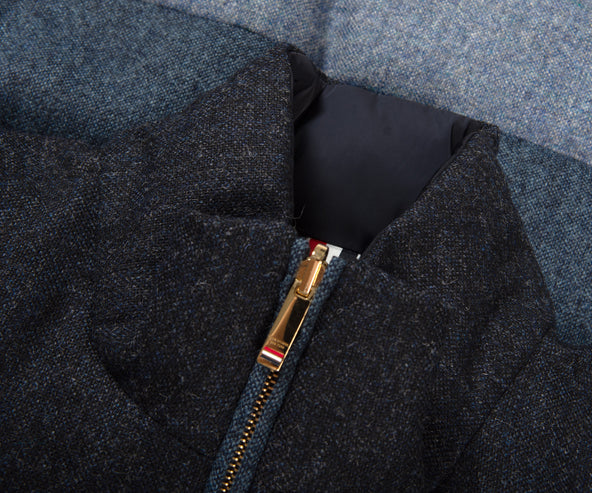 Thom Browne 4-Bar Reversible Donegal Tweed Funnel Neck Jacket Navy