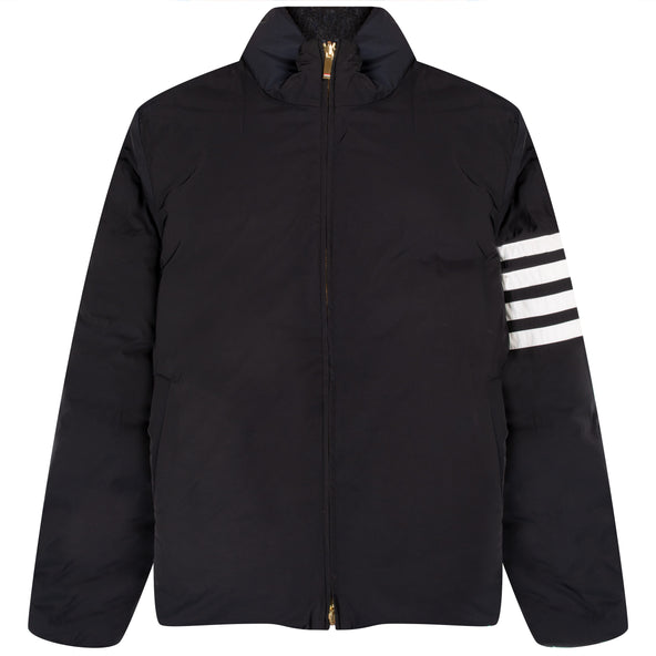 Thom Browne 4-Bar Reversible Donegal Tweed Funnel Neck Jacket Navy