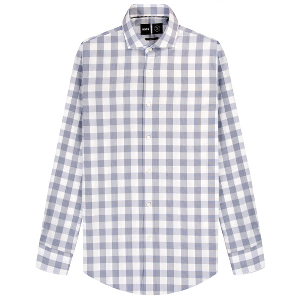 HUGO BOSS P-Hank Performance Slim Fit Check LS Shirt Dark Blue/White