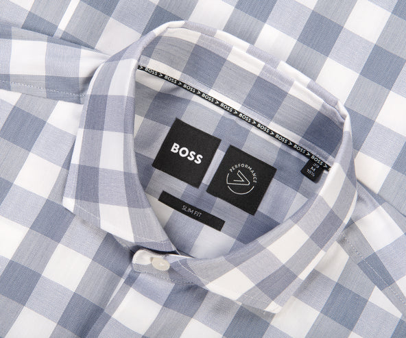 HUGO BOSS P-Hank Performance Slim Fit Check LS Shirt Dark Blue/White