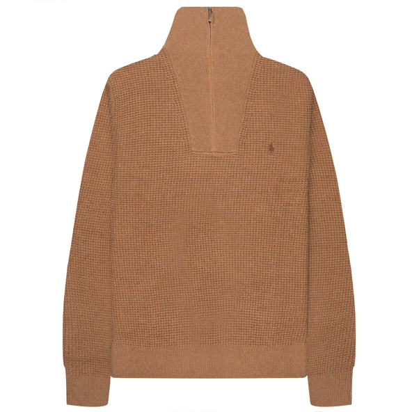 Polo Ralph Lauren Textured Woollen 1/4 Zip Sweater Brown Sugar Melange