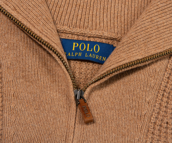 Polo Ralph Lauren Textured Woollen 1/4 Zip Sweater Brown Sugar Melange