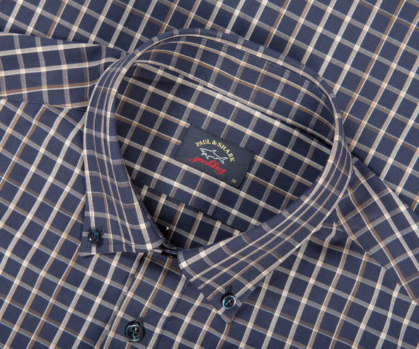 Paul & Shark J Fit Soft Touch Check Button Down Shirt Navy