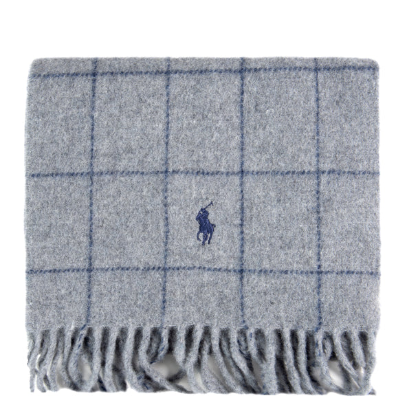 Polo Ralph Lauren Windowpane Plaid Wool Scarf Grey Heather