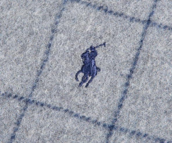 Polo Ralph Lauren Windowpane Plaid Wool Scarf Grey Heather