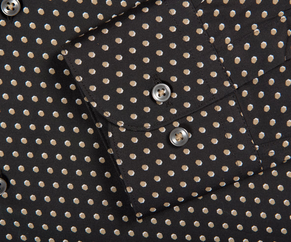 HUGO BOSS Slim Fit Stretch Polka Dot Shirt Black/Beige