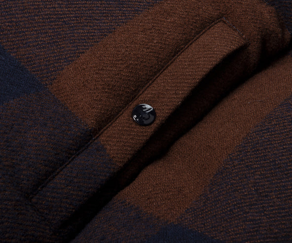 Moncler Ladrns Giubbotto Checked Hooded Wool Down Shirt Navy/Brown