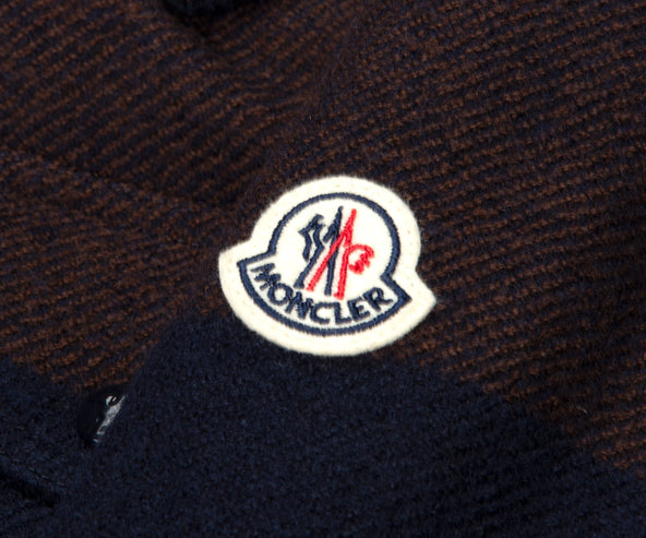 Moncler Ladrns Giubbotto Checked Hooded Wool Down Shirt Navy/Brown