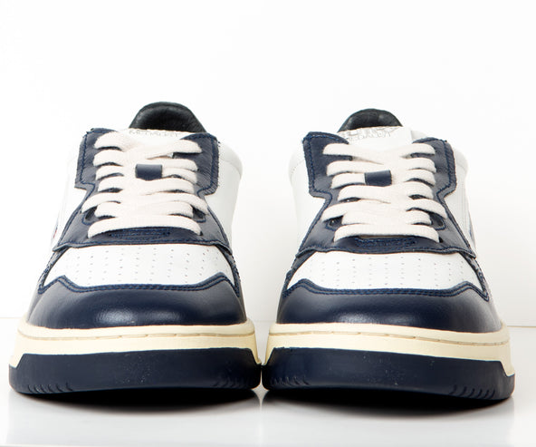 Autry Low Top Two Tone Leather Sneakers Navy And White
