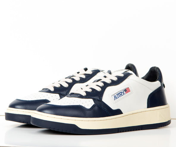 Autry Low Top Two Tone Leather Sneakers Navy And White
