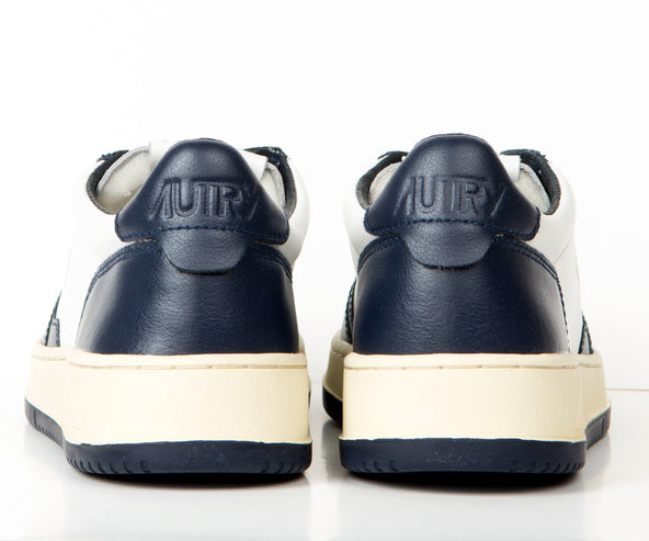 Autry Low Top Two Tone Leather Sneakers Navy And White