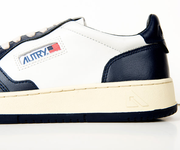Autry Low Top Two Tone Leather Sneakers Navy And White