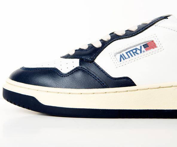 Autry Low Top Two Tone Leather Sneakers Navy And White