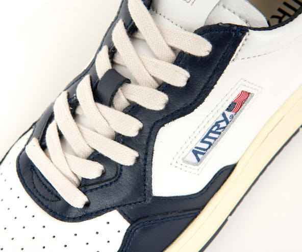 Autry Low Top Two Tone Leather Sneakers Navy And White
