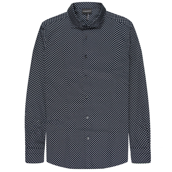 Emporio Armani Multi Eagle Patterned Shirt Navy/White