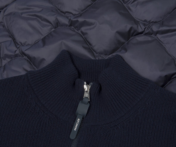 Moncler Back Quilted Zip Up Cardigan Navy