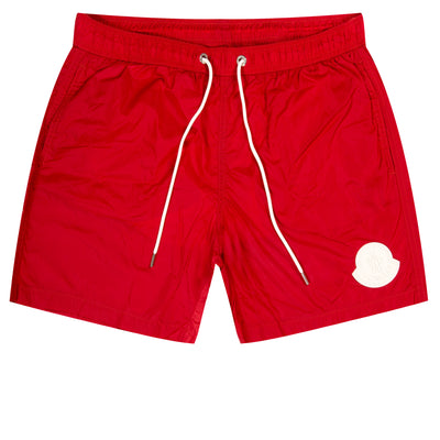 Moncler Rubber Logo Drawcord Swim Shorts Scarlet Red