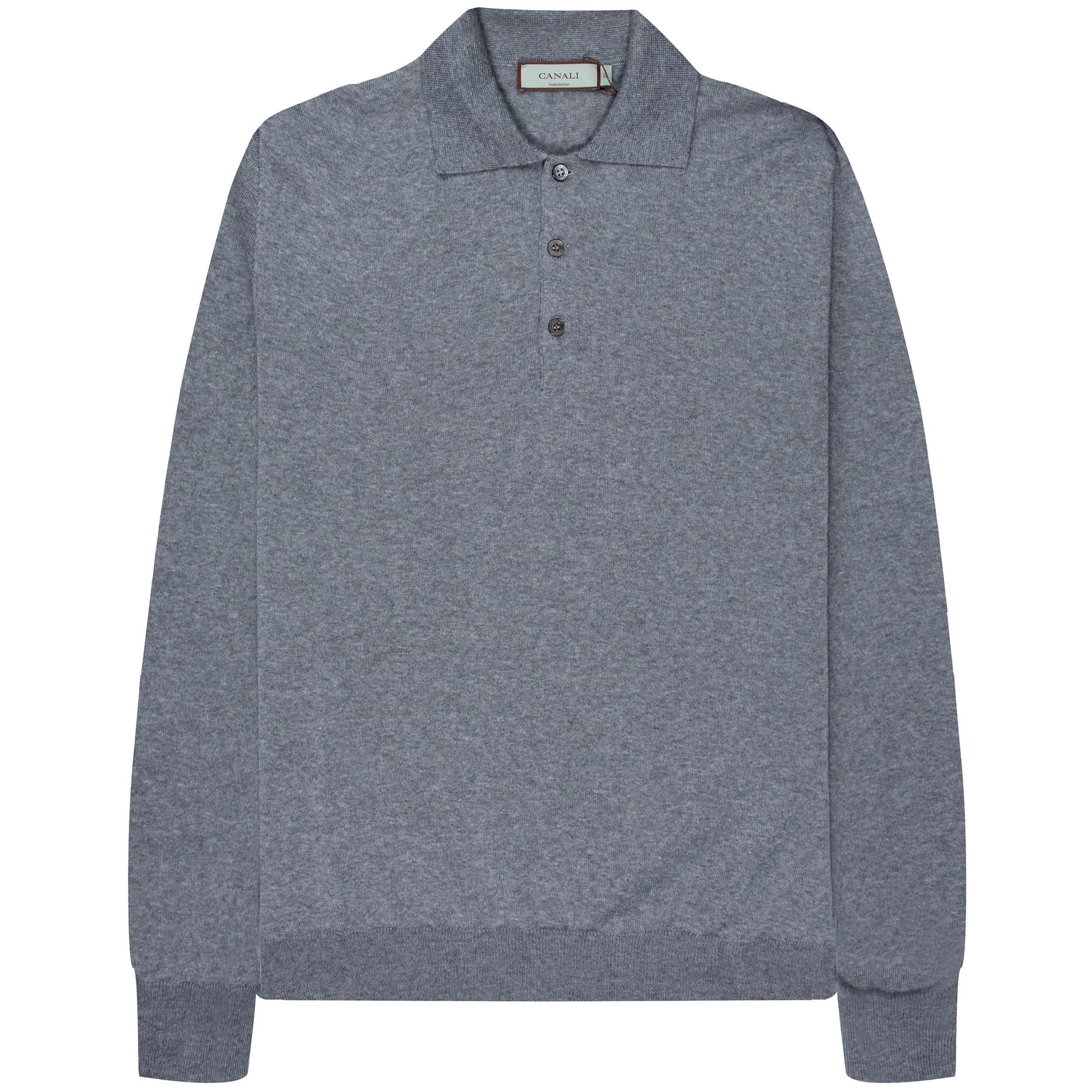 Canali LS Merino Polo Mid Grey