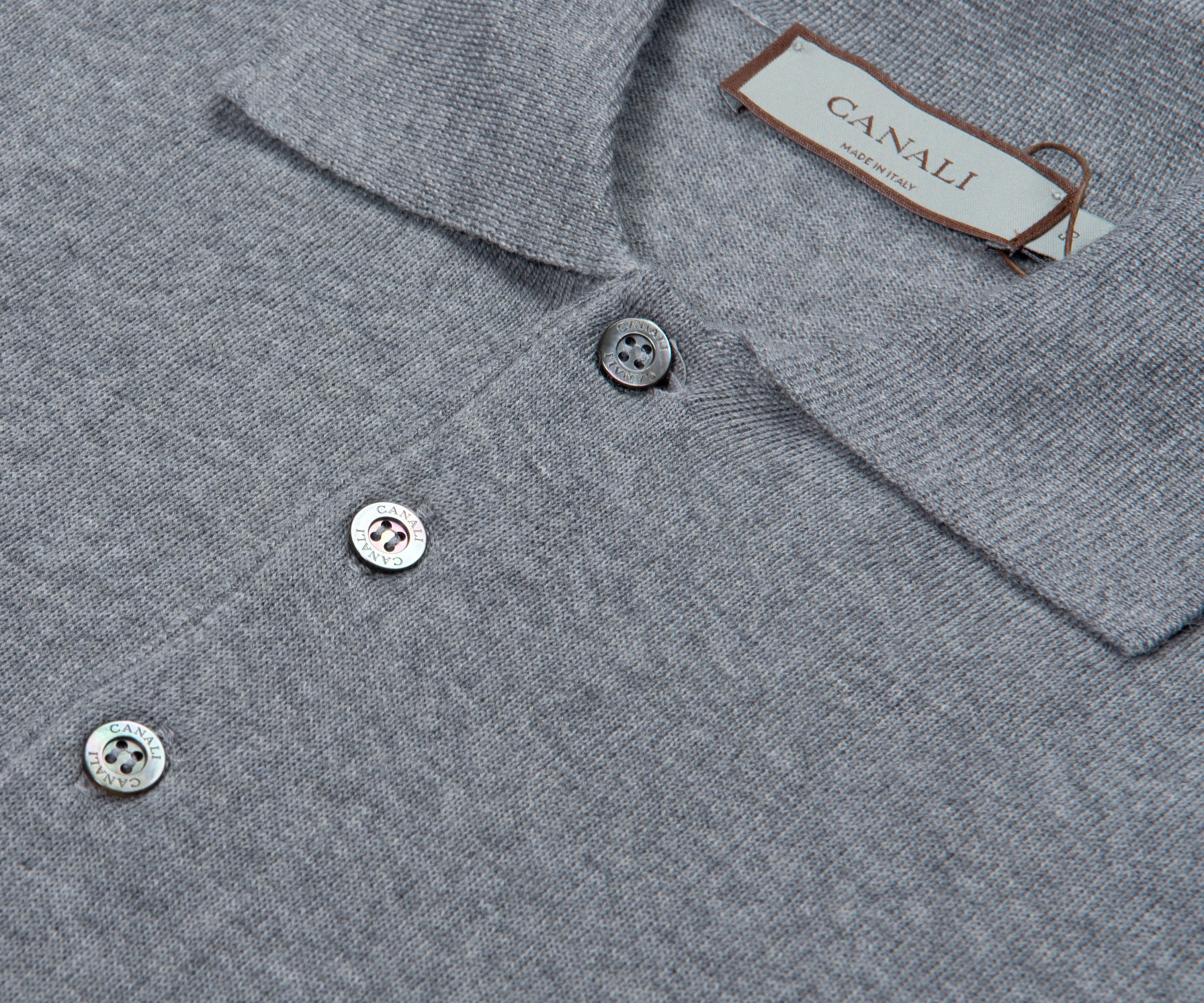 Canali LS Merino Polo Mid Grey