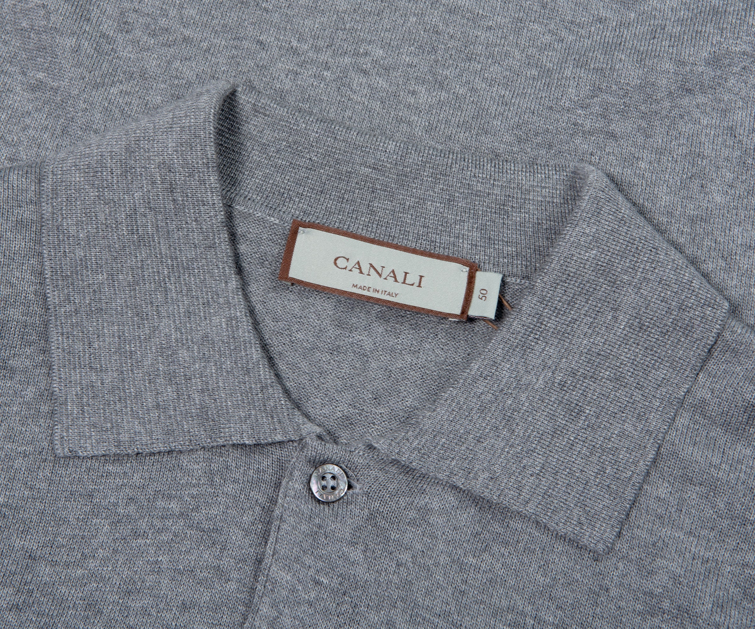 Canali LS Merino Polo Mid Grey