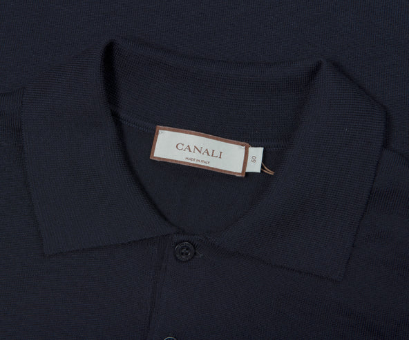Canali LS Merino Polo Navy