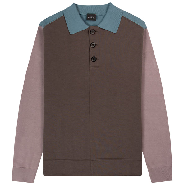 Paul Smith PS Panelled Polo Sweater Dark Taupe/Multi