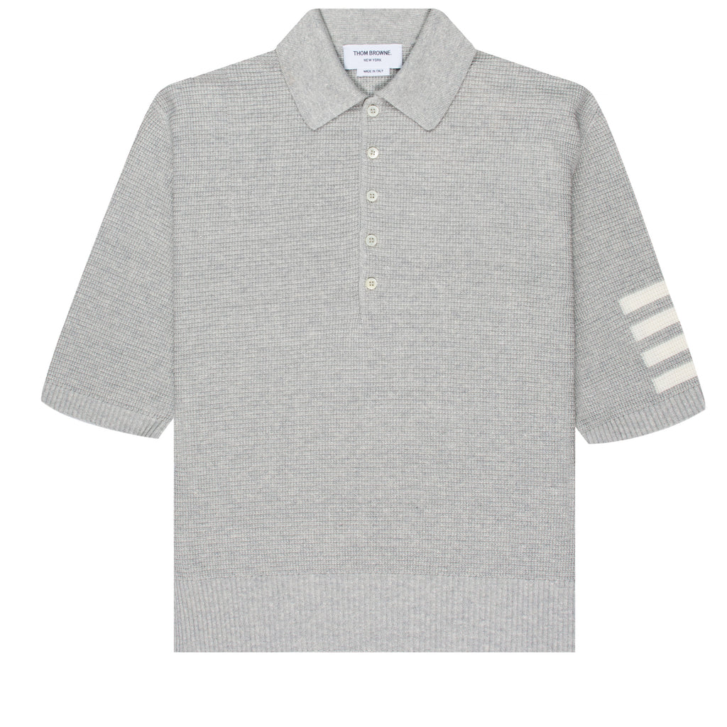 Thom Browne Linen Cotton 4-Bar Relaxed Fit Polo Grey