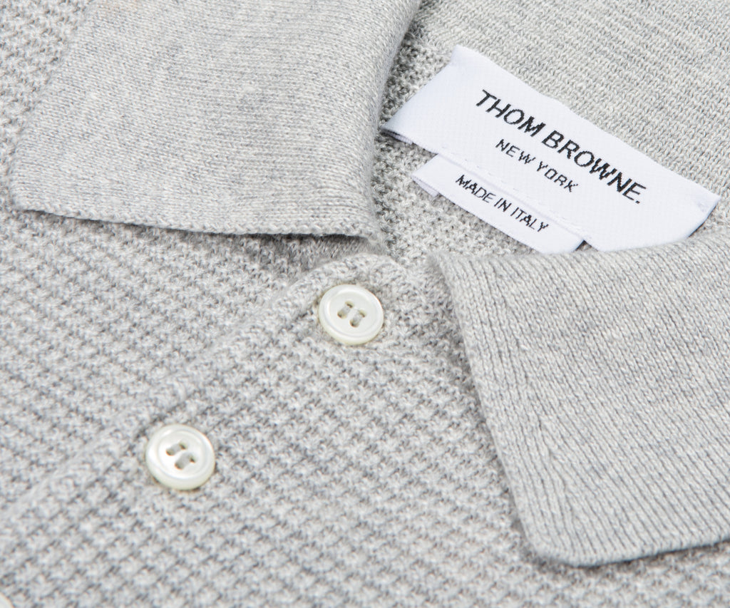 Thom Browne Linen Cotton 4-Bar Relaxed Fit Polo Grey