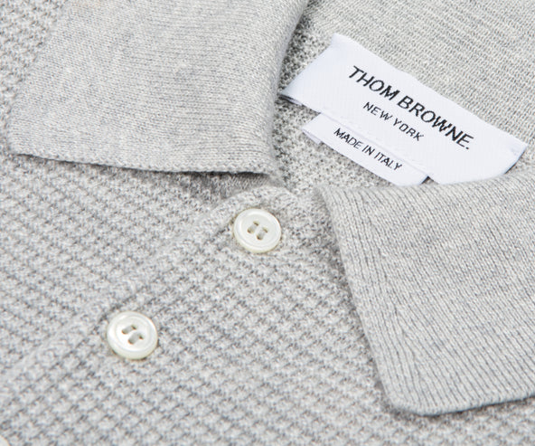 Thom Browne Linen Cotton 4-Bar Relaxed Fit Polo Grey